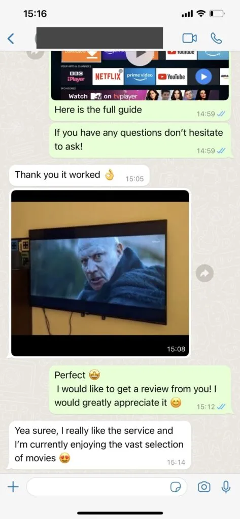 WhatsApp customer satisfaction chat screenshot 1